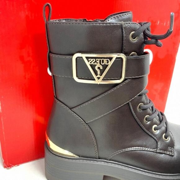 GUESS Flat Combat Booties Dark Brown Faux Leather GFFINLEES Heel Size Women's - Picture 7 of 9